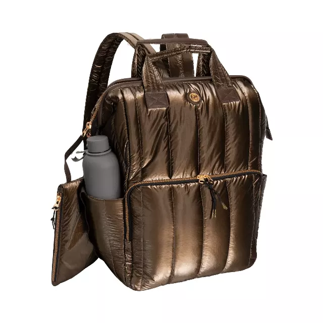 Joan & David Tubular Quilted Metallic Puffer Nylon 18-Inch Workbook Backpack — 358-METALLIC CHOCOLATE · SKU JDB2893-358-MCH