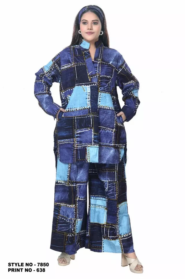 7850 - 100 % Cotton Printed 2pc Pant Set - Top + Pyjama - $25.00 Each (3 pcs per pack) — Free Size / Print-638