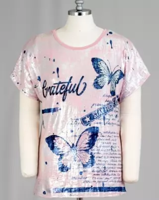 CHH19055...58- Shimmer Knit Graphic Plus Size Top - Various Prints - Plus Size (3-PCS PRE-PACK) ($10 Each) — 3-Pcs PRE-PACK / Grateful