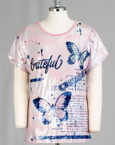 CHH19055...58- Shimmer Knit Graphic Plus Size Top - Various Prints - Plus Size (3-PCS PRE-PACK) ($10 Each) — 3-Pcs PRE-PACK / Grateful