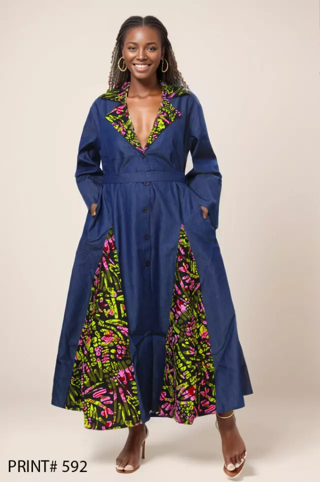 7752- Denim with Print Dress - $20.00 Each — Free Size / Print-592