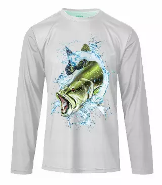 Men’s Performance L/S Fishing Shirt with UPF Sun Protection – Jumping Bass Graphic - 7627709 — 7627709 / 3XL / 755695182615