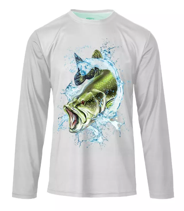 Men’s Performance L/S Fishing Shirt with UPF Sun Protection – Jumping Bass Graphic - 7627709 — 7627709 / 2XL / 755695182615