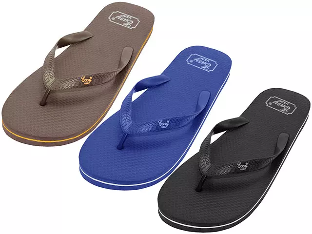 S8069-M - Men's "Easy USA" Super Soft Comfortable Rubber Zori Flip Flops — Assorted - Brown Blue & Black / M
