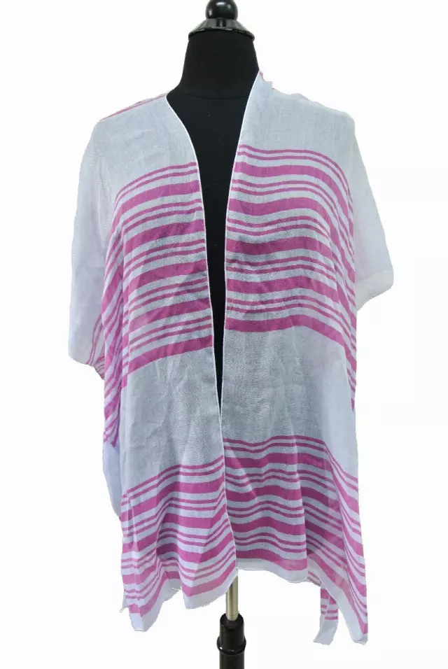 BF720 Colorful Stripe Pattern Spring Kimono — Fuchsia