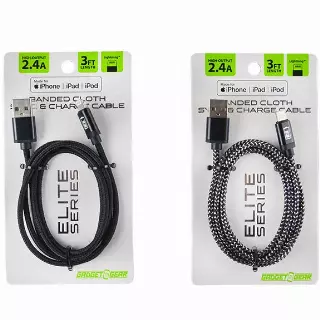 Charging Cable Elite Cloth USB to Lightning 3FT 2.4 Amp - 3 Pieces Per Pack 22319