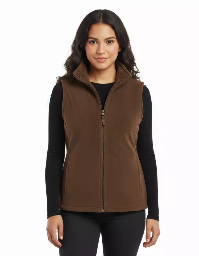 Fleece Vest With Sherpa Lining — Brown / S-M-L-XL-2XL