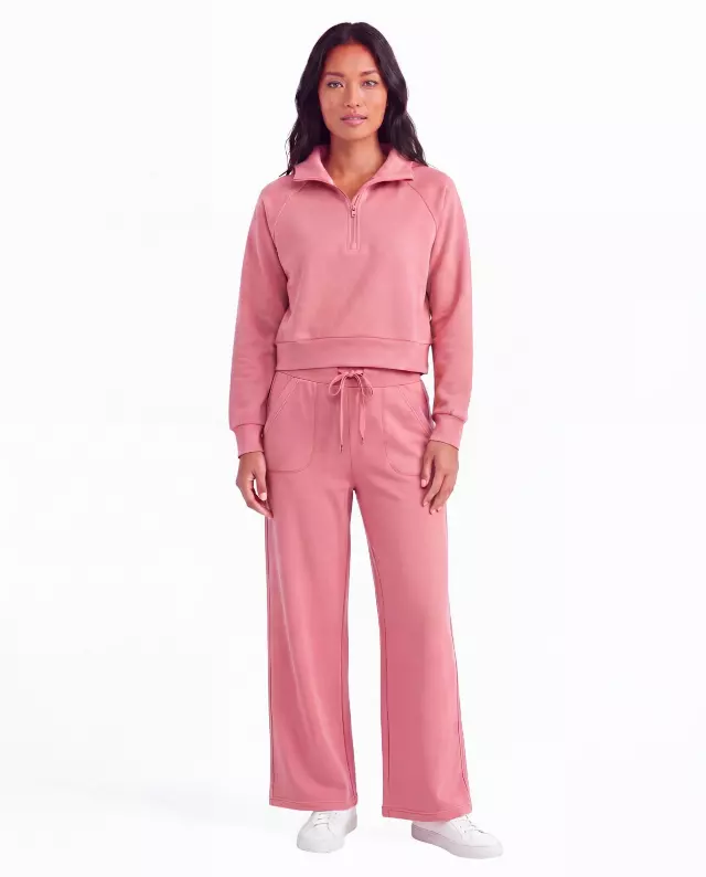Women’s Soft Touch Half-Zip Hoodie & Wide-Leg Pants Set #23 — Pink / S-M-L-XL
