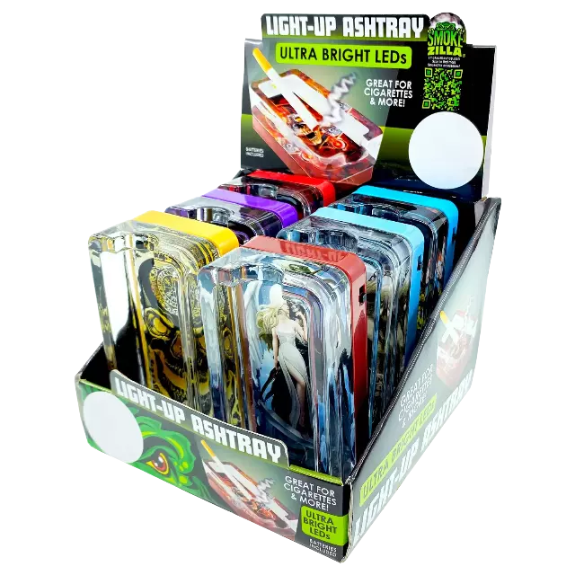 Glass Ashtray with LED Light-Up Design - 6 Pieces Per Retail Ready Display 23522