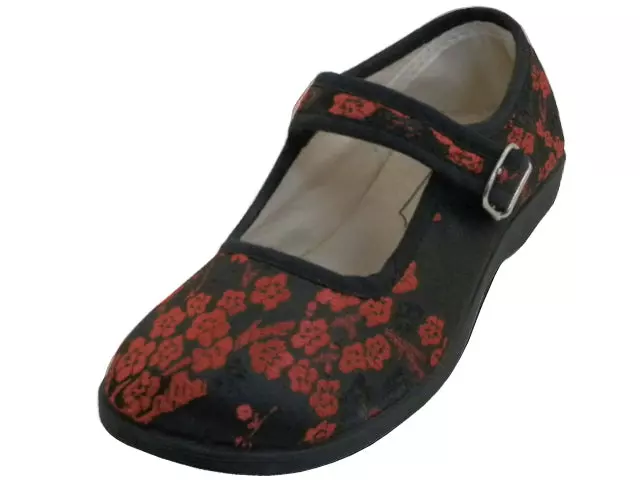 T2-113G - Youth's "Easy USA" Satin Brocade Mary Jane Shoes — Black (T2-113G-B) / 11-4 Assorted