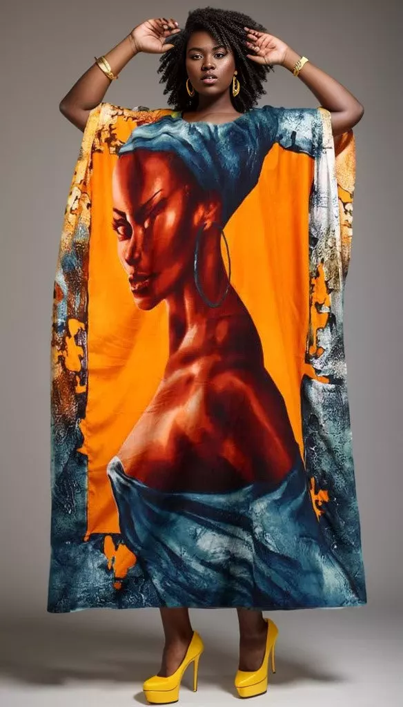 PNA-1443 Women's Long Digital Print Long Kaftan Dress - One Size (6-PCS PRE-PACK) - $7 Each