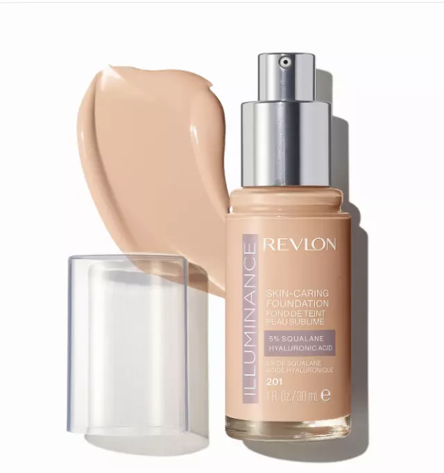 Revlon Illuminance Skin-Caring Liquid Foundation, Hyaluronic Acid, Hydrating and Nourishing Formula with Medium Coverage, 201 Creamy Natural, 1 fl oz