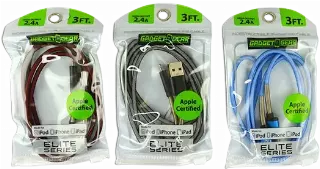 Charging Cable Elite Indestructible USB to Lightning 3FT 2.4 Amp - 3 Pieces Per Pack 21158