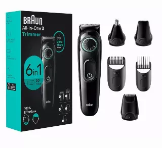 Braun All-in-One Style Kit Series 3 3460, 6-in-1 Trimmer for Men with Beard Trimmer, Ear & Nose Trimmer, Hair Clippers & More, Ultra-Sharp Blade, 40 Length Settings, Washable