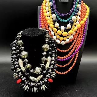 Vintage Style Costume Jewelry Lot 2 Chunky Multi-Strand Beaded Necklaces
