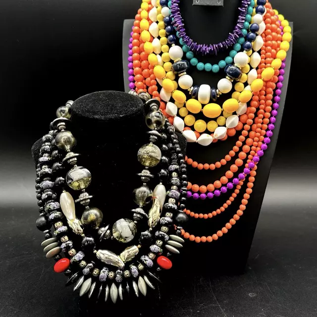 Vintage Style Costume Jewelry Lot 2 Chunky Multi-Strand Beaded Necklaces