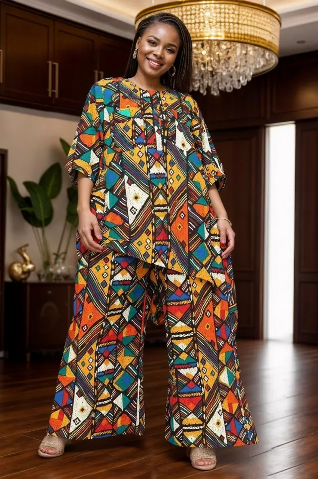 7863 Authentic Crochet Back African Print 2pc Pant Set - $25 Each (3 pcs per pack) — One Size / Print-622