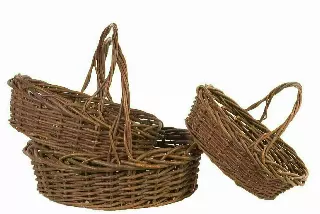 MS1102 – S/3 Large oval Rustic Unpeeled Willow 14” to 18” w/Liner-“sets” Min 2 sets – Case 8 sets