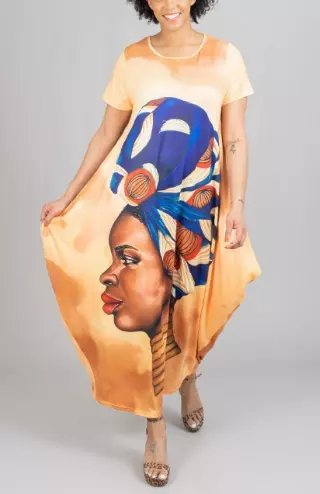 22163 Digital Art Face Maxi Dress - One Size (3-PCS PRE-PACK) ($20.00 Each)