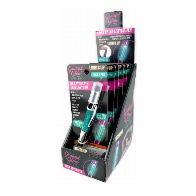 Grateful Glow 3-In-1 Light-Up Glitter Pen Stylus - 6 Pieces Per Retail Ready Display 26157