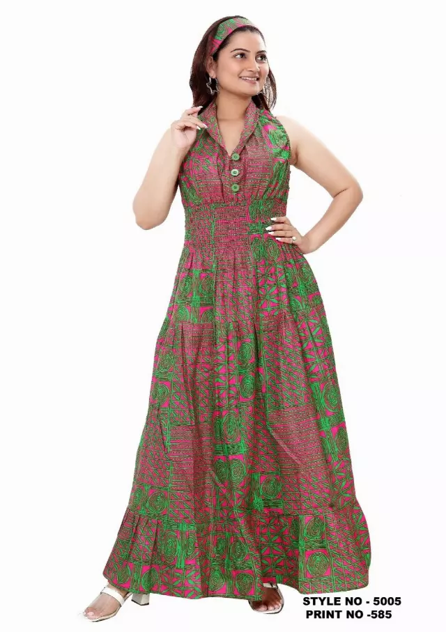 5005 - NEW PRINT ALERT!!! Three Button Authentic African Long Dress (3 PCS PRE-PACK) - $20.00 EACH — One Size (4 - 24) / Print-585