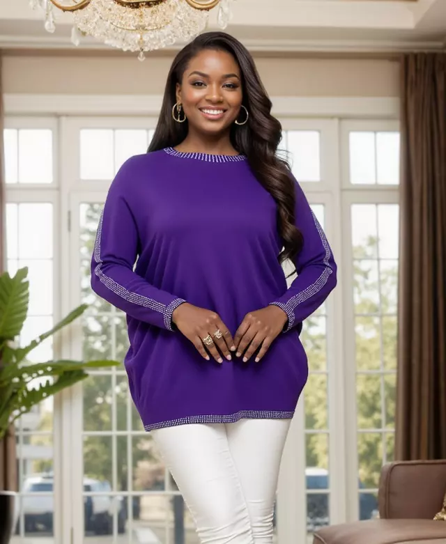 25014 - Women's Embellished Round-Neck Sweater (3-PCS PRE-PACK) ($18.00 Each) — Purple / One Size Fits Most