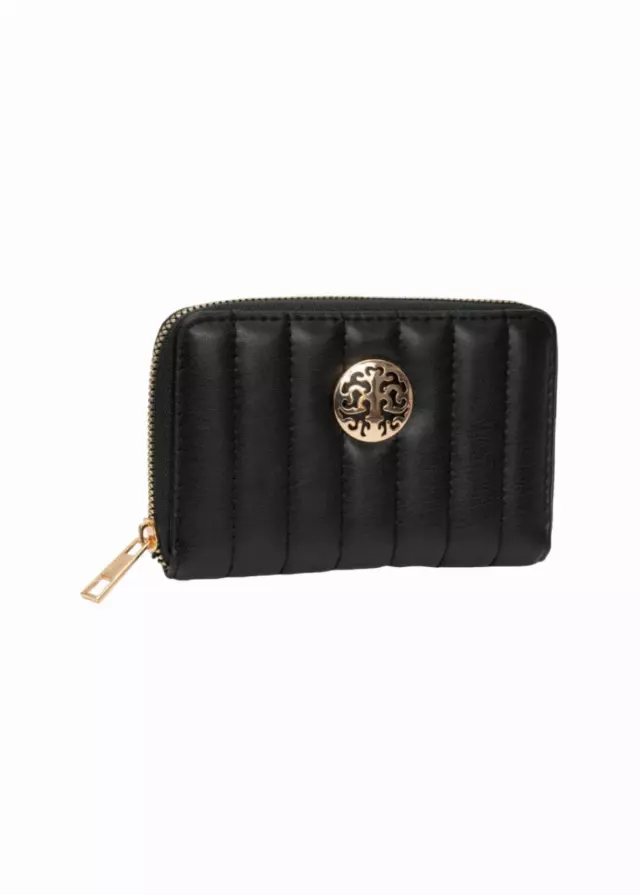 Rebecca & Rifka Smooth Tubular Quilt Medallion Zip Indexer Wallet — BK/GD