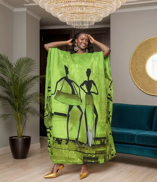 PNA-1639 - Women's Comfy Kaftan Dress with Headwrap- One Size (6-PCS PRE-PACK) - $7 Each — One Size (4-24) / Print-1639B