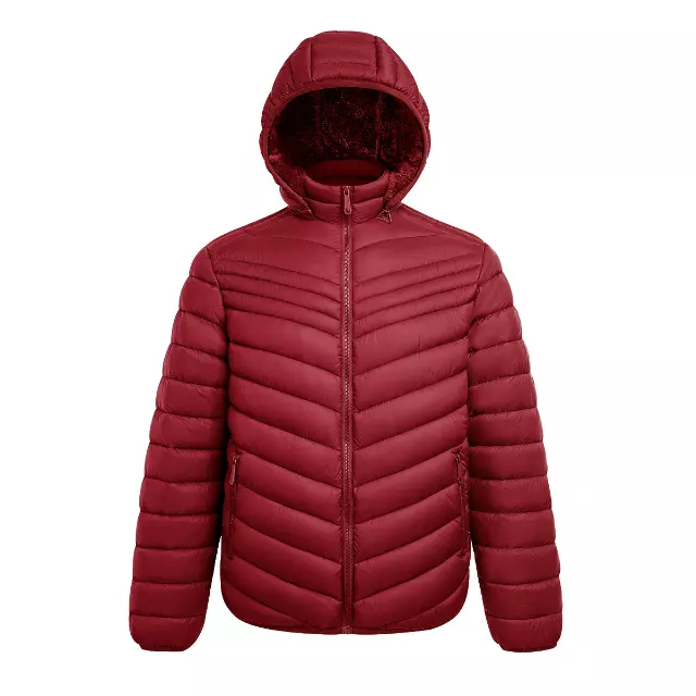 Men’s Solid Berber Lined Full Zip Puffer Jacket with Hood - Style #MFJ807 - $16.90/Unit 12 PC — M-2XL (WHOLESALE) / Red