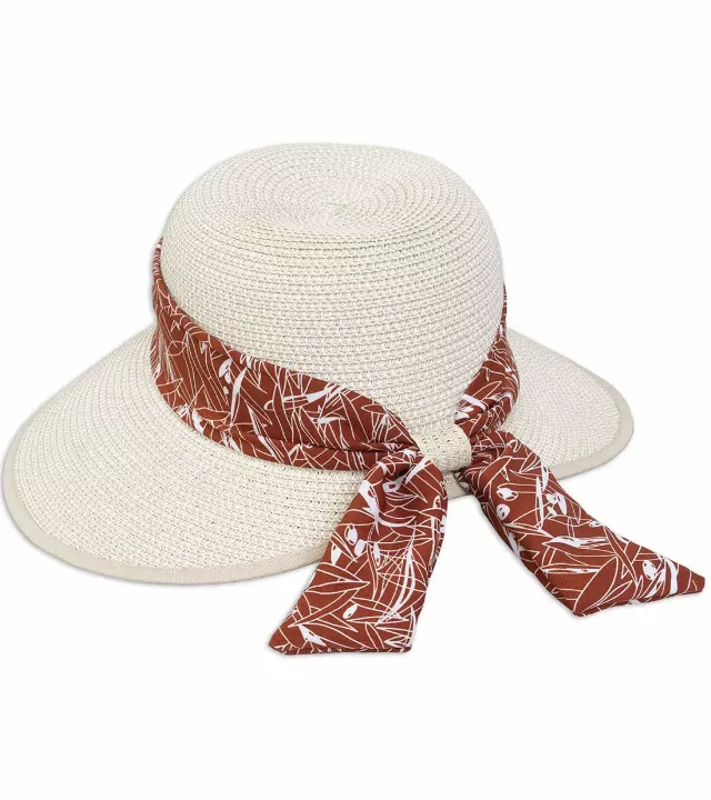 Magid Printed Ribbon Straw Garden Hat — NATURAL