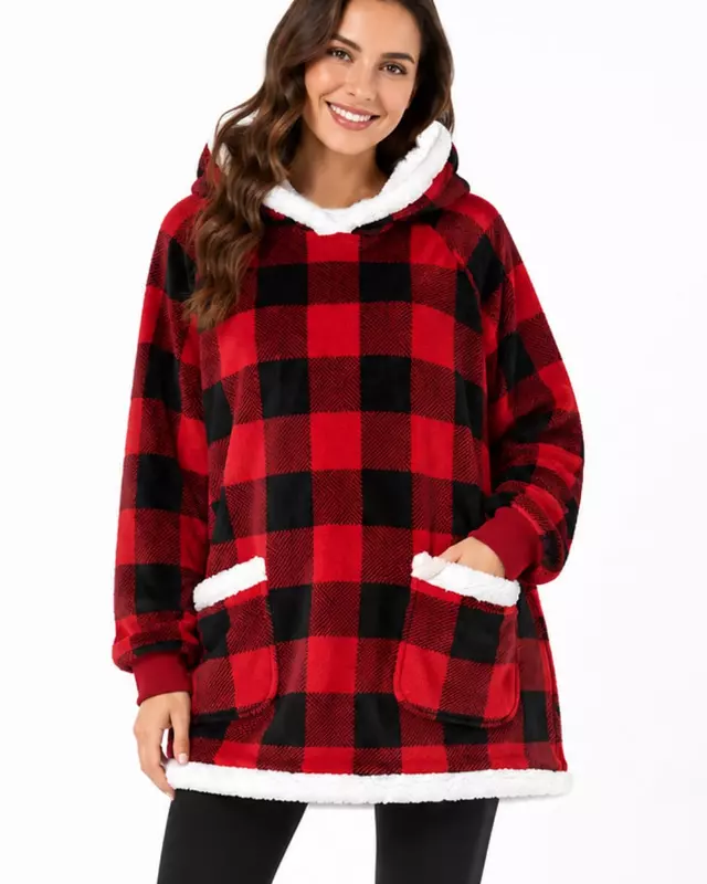 Blanket Hoodie with Sherpa Lining #P43 — Navy / One Size