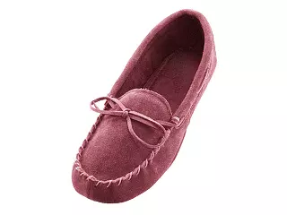 W080003 - Women's "Easy USA" Insulated Leather Upper Moccasins House Slipper — Pink (W080003-P) / 6-11 Assorted