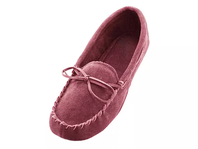 W080003 - Women's "Easy USA" Insulated Leather Upper Moccasins House Slipper — Pink (W080003-P) / 6-10 Assorted