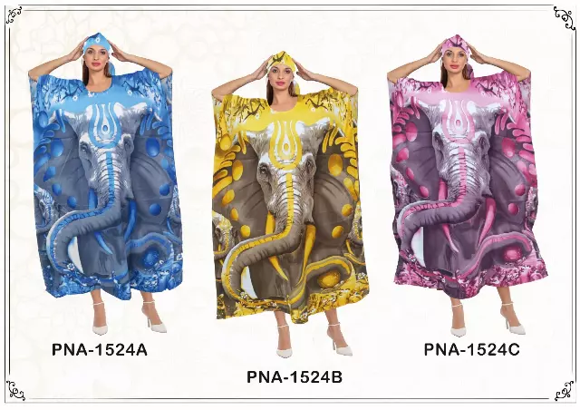 PNA-1524 - Women's Colorful Animal Print Long Kaftan Dress - One Size (6-PCS PRE-PACK)