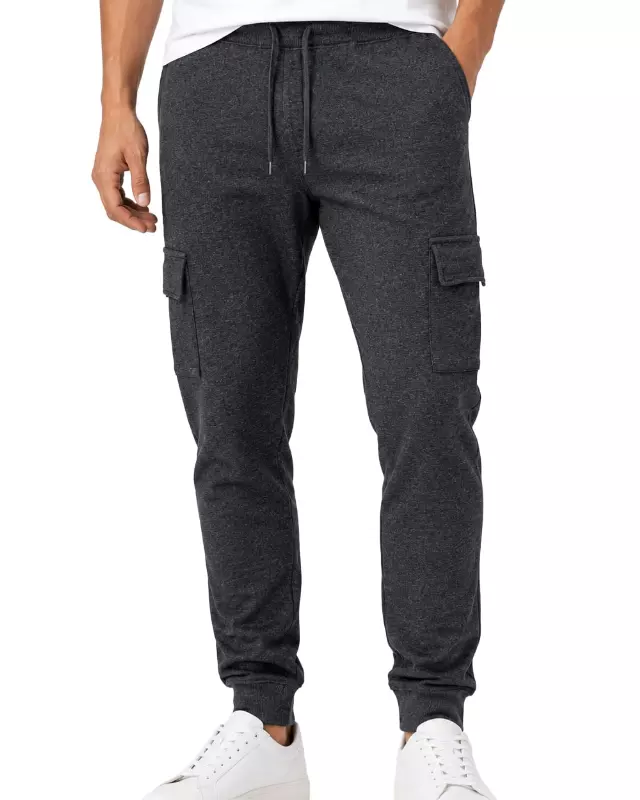 Men's Lightweight Fleece Jogger Cargo Pants #04 — H. Charcoal / S-M-L-XL