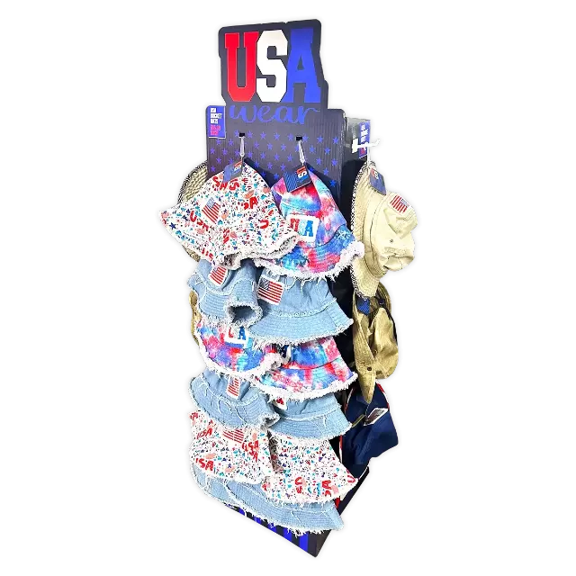 USA Bucket and Boonie Patriotic Hat Assortment Floor Display - 18 Pieces Per Retail Ready Display Kit 88536