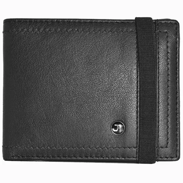 Jack Abrahams Goat Nappa Leather Bi-Fold Slim Compact Wallet Black