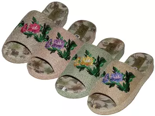 W5160-A - Wholesale Women's Cloth Open Toes Flower Embroidery Upper House Slippers