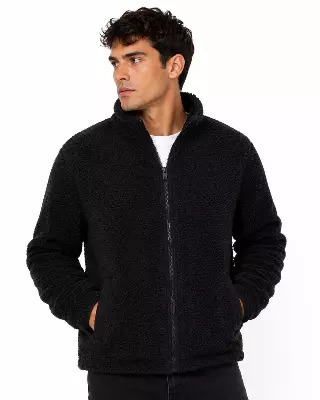 Men's Full-Zip Sherpa Fleece Jacket #J13 — Black / S-M-L-XL-2X