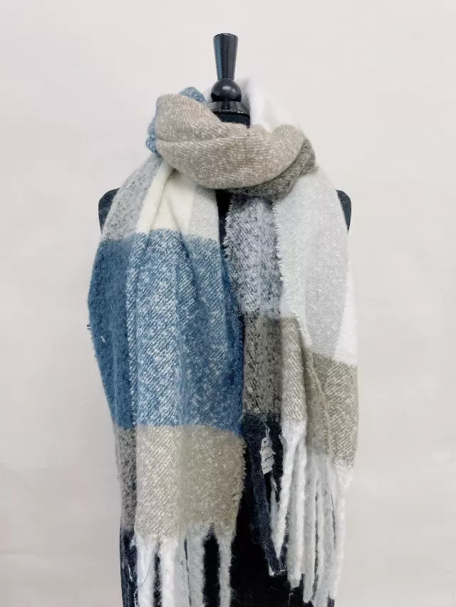BF157 Plaid Pattern Winter Scarf — Navy