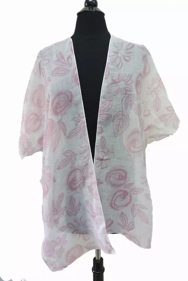 BF719 Floral Pattern Spring Kimono — Pink