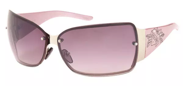 Rimless Shield Sunglasses with Heart & Floral Temple Art J0792