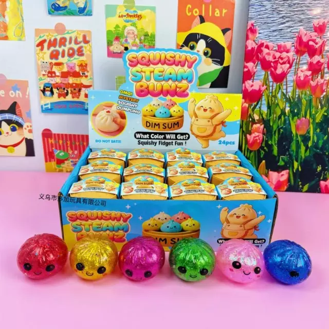 Squishy Steam Bunz Dim Sum Fidget Toys – Mystery Color (24-Pack Display) — 12 PC DISPLAY