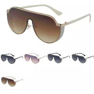 Oversized Rimless Shield Sunglasses for Women with Glitter Side Accents SK10594