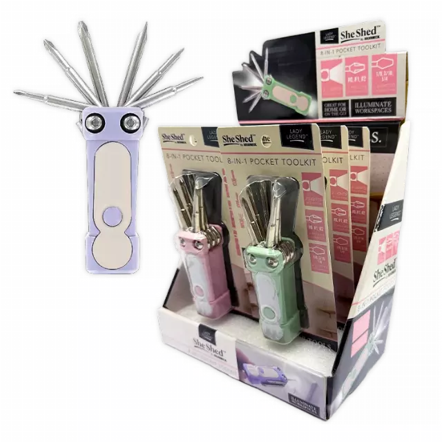 Lady Legend 8-In-1 Pocket Toolkit Multi-Tool with Lights - 6 Pieces Per Retail Ready Display 26619