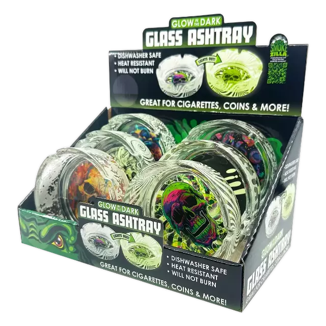 Glow in The Dark Glass Ashtray - 6 Pieces Per Retail Ready Display 25135