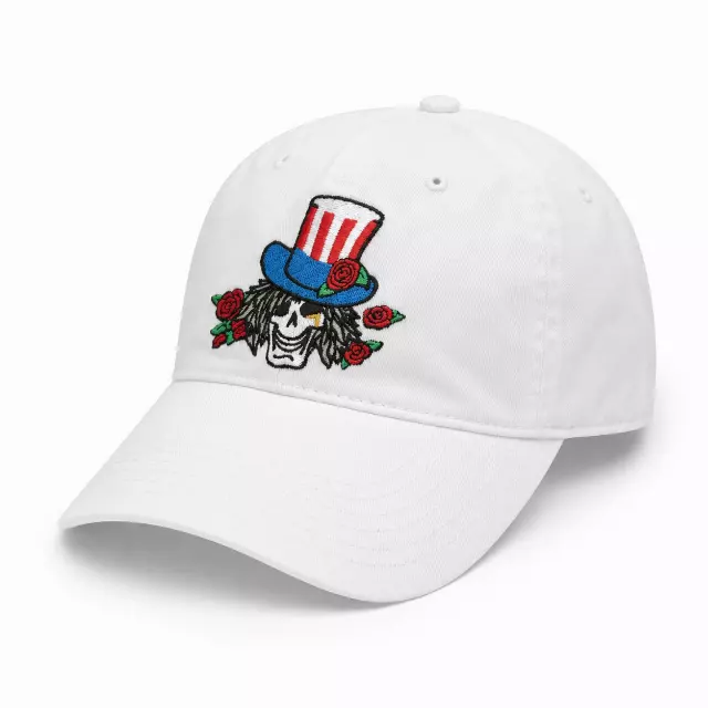 GRINING SKULL WITH ROSES STRAPBACK HAT WHITE