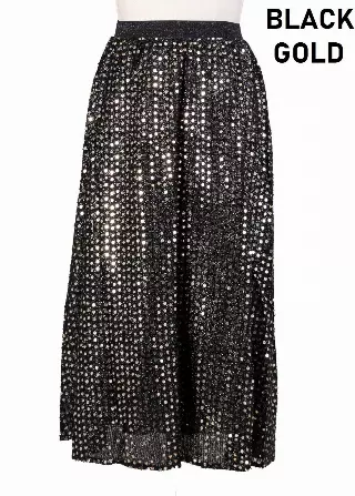 CHH-19014-17 - Women's Sequin Skirt High Waist Sparkle Party Cocktail Skirt (3-PCS PRE-PACK) — One Size Plus / Black/Gold / 3-Pcs Per Pack