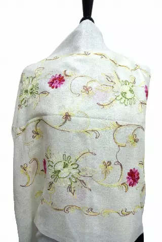 G106 Embroidered Floral Sequin Pashmina — White