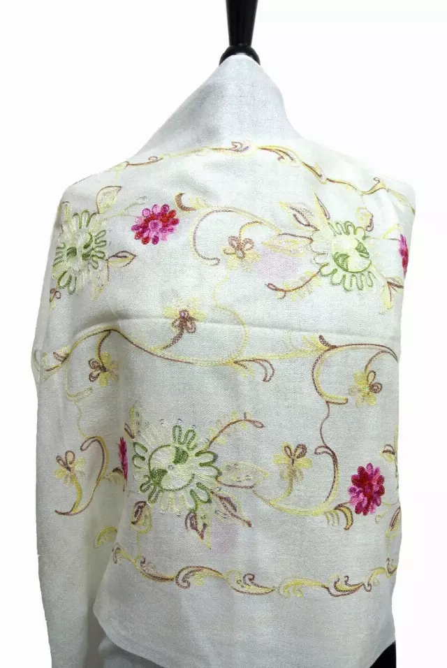 G106 Embroidered Floral Sequin Pashmina — White